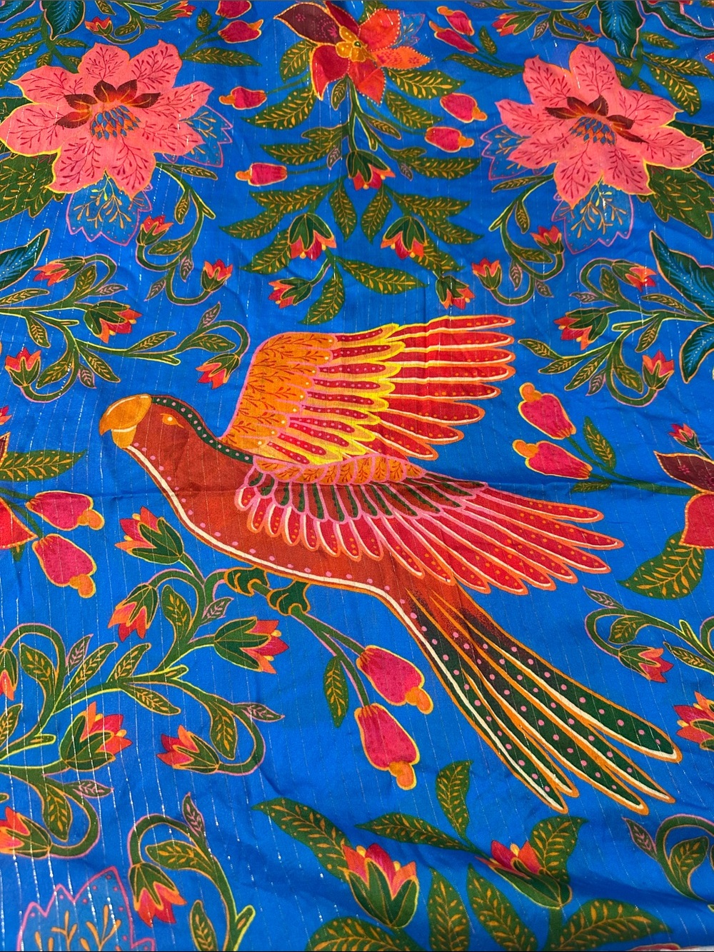 EUC FARM Rio Blue Tropical Floral Fruit Scarf Wrap OS    *minor callout* - Picture 8 of 16